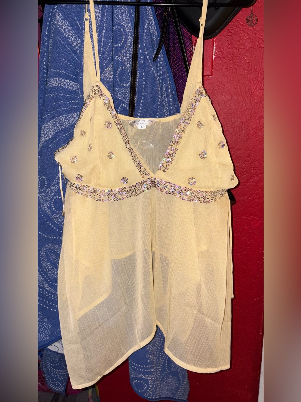 Live 4 Truth Pale Yellow Sequin-Trim Sheer Camisole